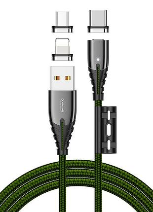 Кабель joyroom combo lightning + micro usb + type-c magnetic series 3in1 s-m408 | 1.2m, 3a | green