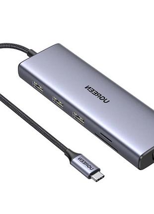Мультифункциональный хаб ugreen cm498 usb 3.1 type-c: 9 в 1 с hdmi 60hz, vga, 3x usb 3.0, rj45 и pd 100w, серый (15600)