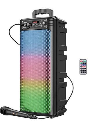 Bluetooth колонка караоке с подсветкой hoco bs52 с микрофоном и пультом ду черный