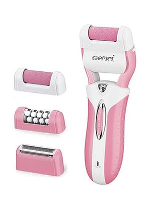 Эпилятор аккумуляторный gemei gm-3052 с розовым розовым светом.