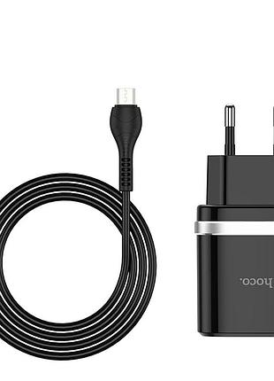 Адаптер мережний hoco micro usb cable smart fcp/afc c12q 1usb 3a 18w qc3 black