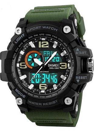 Часы наручные мужские с подсветкой skmei 1283ag 5atm black/green