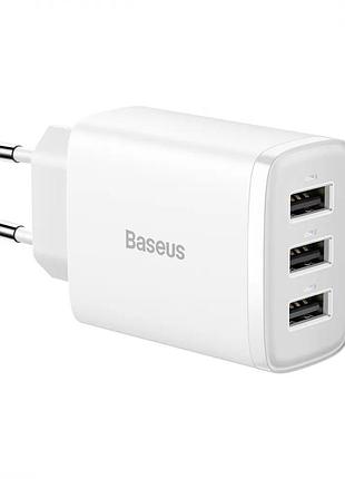 Мережевий зарядний пристрій baseus ccxj020102 compact 17вт 3xusb white