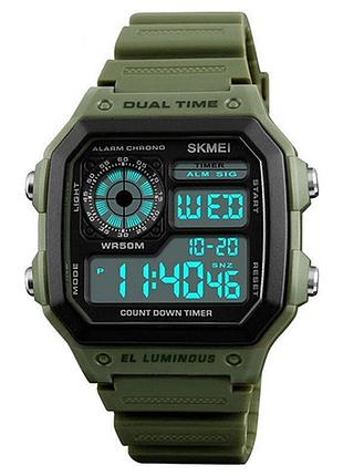 Часы наручные мужские skmei 1299ag 5 атм 43 мм black/green