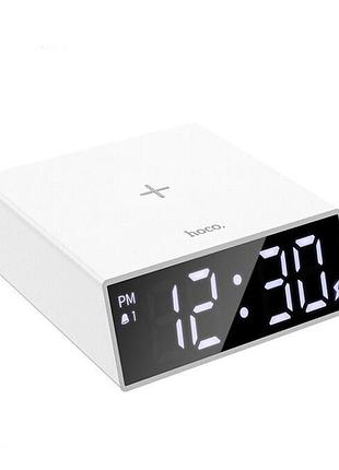 Настольные led смарт-часы with qi charger hoco dck1 |alarm/watch/qi charger, 10w| white