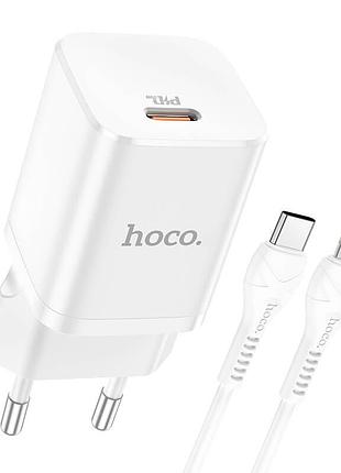 Мережевий зарядний пристрій hoco type-c to lightning cable rigorous charger set n19 | type-c, 25w, 3a, qc/pd white