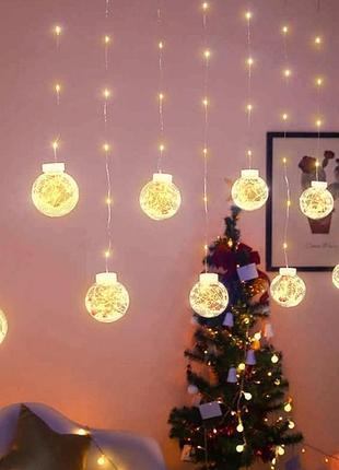 Гірлянда led xmas ww-1 copper curtain ball lamp 7258 подарунки біле світло