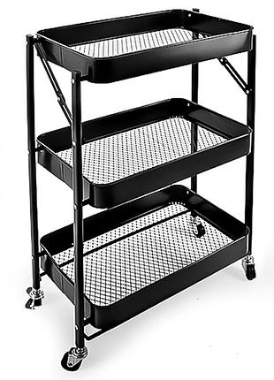 Этажерка на колесах stenson r88690-bl, металлическая, 3 яруса, 45×29,5×76 см, черная