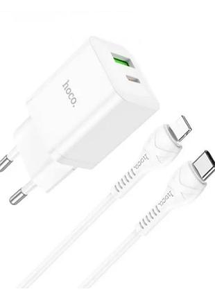 Зарядний пристрій мпз з кабелем type-c to lightning hoco n28 founder 20w (type-c+usb) white