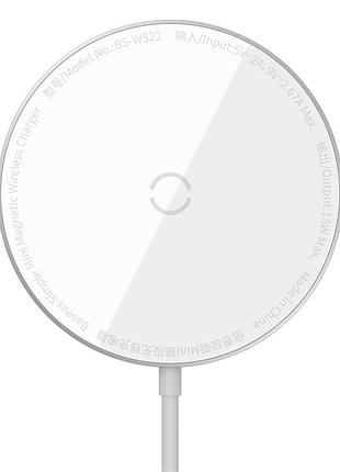 Зарядка qi baseus simple mini magnetic iphone 12 with type-c cable 150см 15вт white