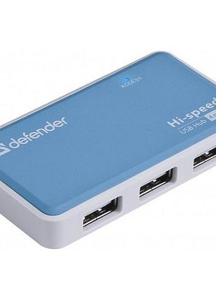 Usb-хаб defender 83503 quadro power 4-port usb2.0 активний синьо-білий
