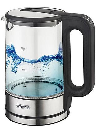 Чайник скляний mesko ms 1301 з регулюванням температури 1.7л 2200w чорний