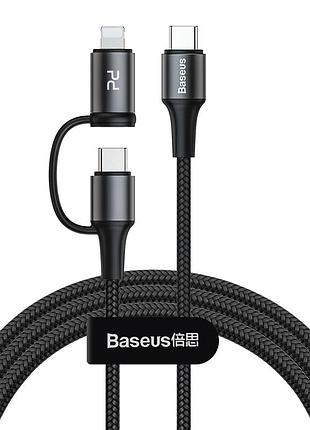 Кабель 2в1 baseus combo twins catlyw-h01 type-c lightning 1м 60w 3a черный