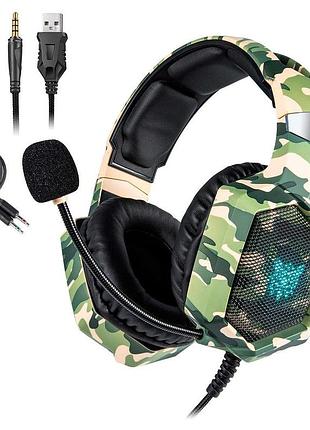 Ігрові навушники onikuma gaming 4pin led k8 мікрофон зелений камуфляж