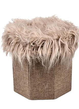 Пуф-тумба с крышкой stenson mossy 30×28 см, плюшевая обивка, бежевый, модель r33436, компактная и стильная