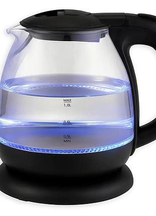 Чайник електричний domotec ms-7910 1 л 1650 вт скляний корпус led підсвітка black