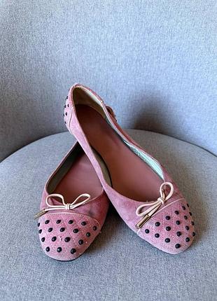 Жіночі рожеві замшеві балетки tod's з бантиком 38 розмір