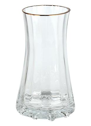 Ваза stenson glass r95340 стеклянная прозрачная с золотой окантовкой 3х24 см (r95340)