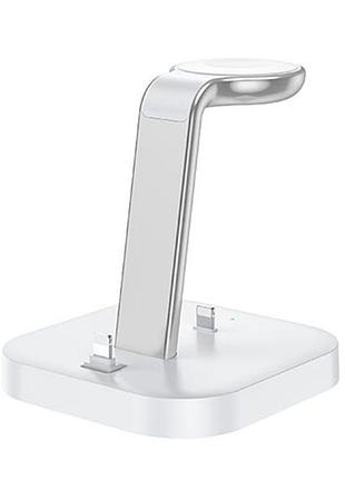 Беспроводное зарядное устройство для qi hoco graceful 3-in-1 charger cw43 |2.1a, 2.5/5w| настольное silver