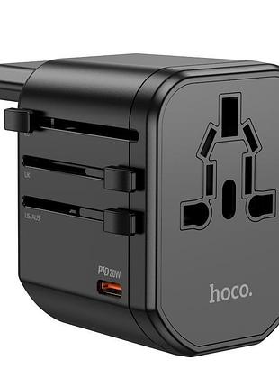 Перехідник для розеток hoco ac15 walker three-port pd20w 2xusb type-c black