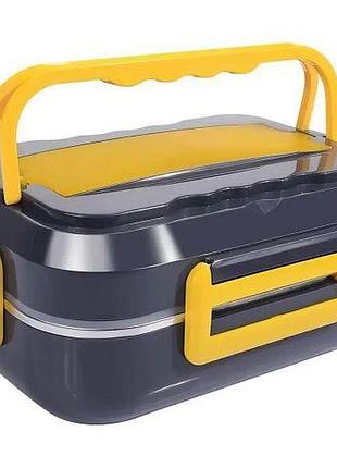 Ланч-бокс для їжі з підігрівом stenson 40w/1.5л чорний з жовтим (r98043)