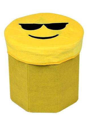 Пуф-тумба детская stenson smile 30×30×28 см, мягкое сиденье, крышка для игрушек, принт "cool emoji", желтый, модель r33431