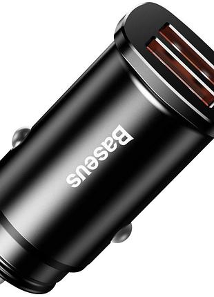 Адаптер автомобільний baseus square metal qc3.0 2usb 30w 5a black
