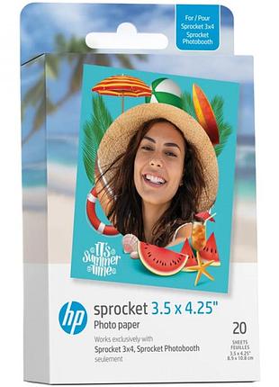 Фотобумага для hp sprocket, zink 3.5×4.25", глянцевая, самоклеящаяся, 20 шт