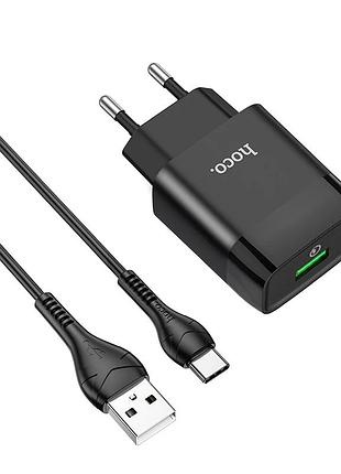 Адаптер сетевой hoco type-c cable glorious single port charger set c72q 1usb qc3.0/fcp/afc 3a 18w black