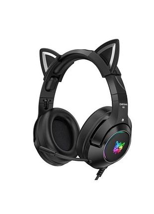 Наушники проволочные onikuma cat k9 игровые с микрофоном, rgb-подсветкой и съемными кошачьими ушками aux 3.5 мм черные