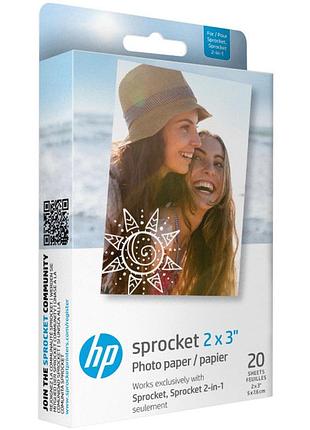 Фотобумага для hp sprocket, zink 2×3", глянцевая, самоклеящаяся, 20 шт