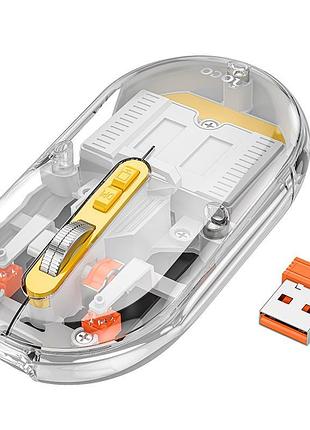 Компьютерная мышь hoco gm35 general, беспроводная dual mode 2.4g+bluetooth, 1600 dpi, прозрачная с серым