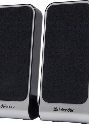 Колонки defender spk-225 2 вт 2.0 usb+aux 3.5 мм черно-серебристая