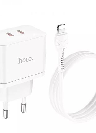 Зарядное устройство мпз с кабелем type-c to lightning hoco n29 triumph 35w (2 type-c) white (388140003)