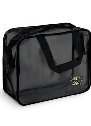 Косметичка дорожная stenson r97694-1 26×20×10 см, прозрачная модель с двумя ручками, практичный аксессуар в классическом черном