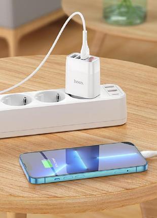 Адаптер мережний hoco lightning cable c93a 3usb 3.4a white 3