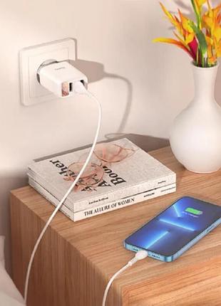 Адаптер мережний hoco lightning cable c93a 3usb 3.4a white 4