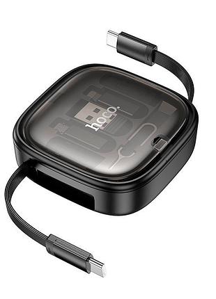 Зарядний кабель hoco u140 retractable, універсальний 3в1 (type-c, lightning, micro usb), довжина 0.95 м, чорний
