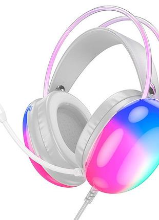 Наушники игровые hoco w109 с микрофоном и подсветкой 2м white