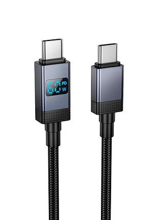 Кабель для зарядки hoco x118 black с led-дисплеем 5a 60w type-c to type-c 1 м