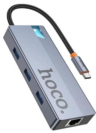 Переходник/адаптер hoco hb51 usb-c hub 6 портов hdmi 4k, rj45, usb 3.0, pd 100w