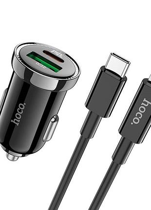 Адаптер автомобільний hoco type-c для lightning cable leading car charger z44 | 2usb, 3a, 20w, qc/pd | black