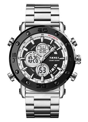 Годинник наручний з підсвічуванням skmei 1636siwt 3 atm 49 мм silver/black