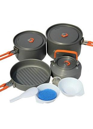 Набор посуды из анодированного алюминия с оранжевыми ручками feast 4