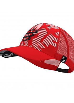 Стильна сітчаста кепка trucker cap, червоно-біла з вигнутим козирком