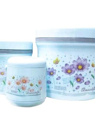 Термос пищевой металл колба flowers stenson mt-4588 0.8/3.5/8.8л набор/3шт blue