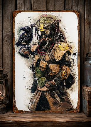 Металлическая винтажная табличка bloodhound apex legends арт 14х20 см