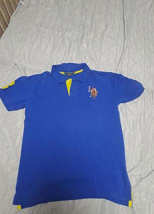 Фирменное поло u.s. polo assn. синее с желтыми вставками xl