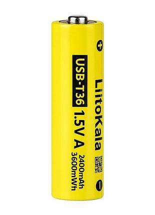 Аккумулятор aa liitokala usb-t36 желтый 2400 мач 1.5v литий-ионный для бытовых устройств (usb-t36)