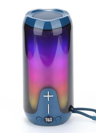 Портативная колонка tg651 5w с rgb подсветкой и ремешком blue
